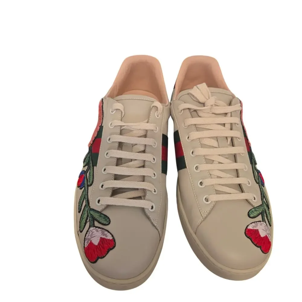 Gucci Ace Embroidered Floral Leather Shoes Men’s G 12.5 US 13.5
